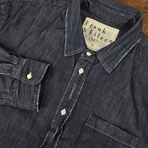 Frank & Eileen Luke Long Sleeve Button Up Denim Chambray Blue Distressed Sz‎ S